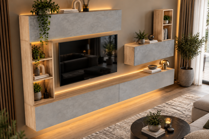 Living MP4 Stejar Sonoma + Gri ciment, Antracit, Alb mat Sonoma+Gri ciment [5]
