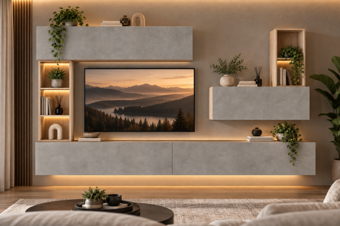 Living MP4 Stejar Sonoma + Gri ciment, Antracit, Alb mat Sonoma+Gri ciment [6]