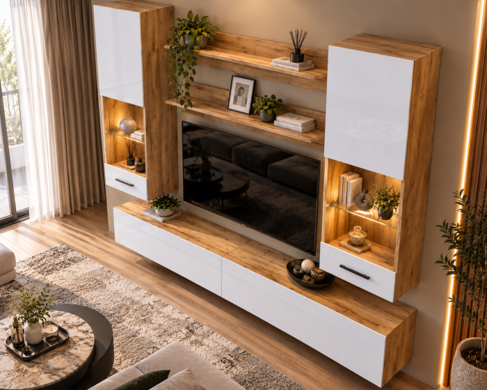 Living MP5 Stejar K003 + Acril alb, Negru, Cappuccino K003+ALB [5]