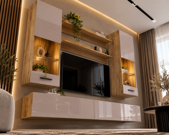 Living MP5 Stejar K003 + Acril alb, Negru, Cappuccino K003+CAPPUCCINO [5]
