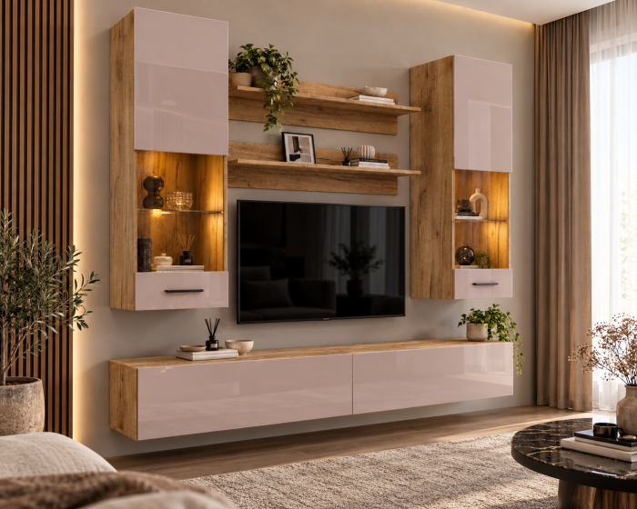 Living MP5 Stejar K003 + Acril alb, Negru, Cappuccino K003+CAPPUCCINO [4]