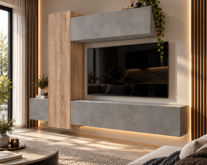 Living MP6 Stejar Sonoma + Gri ciment, Antracit, Alb mat Sonoma+Gri ciment [2]