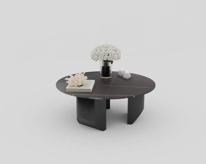 MASUTA CAFEA ROTUNDA  AMBER MARMURA BLAT NEGRU 90x90x35cm [7]
