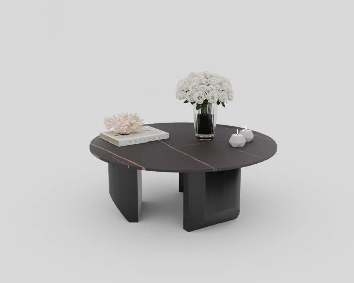 MASUTA CAFEA ROTUNDA  AMBER MARMURA BLAT NEGRU 90x90x35cm [6]