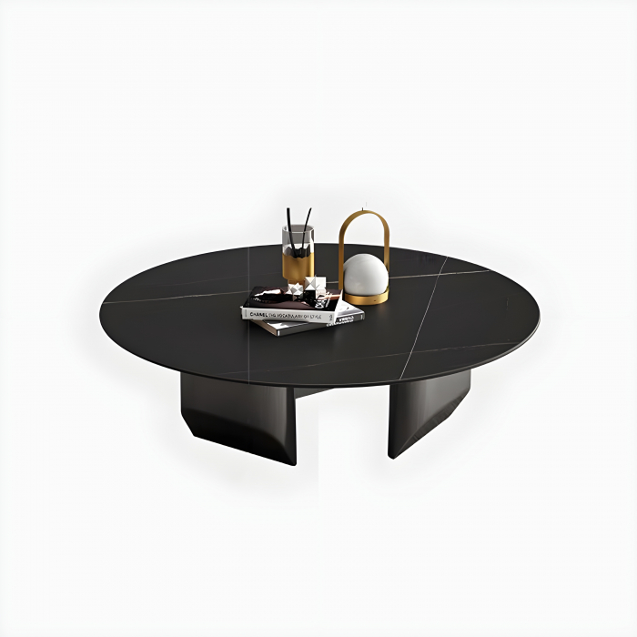 MASUTA CAFEA ROTUNDA  AMBER MARMURA BLAT NEGRU 90x90x35cm [1]