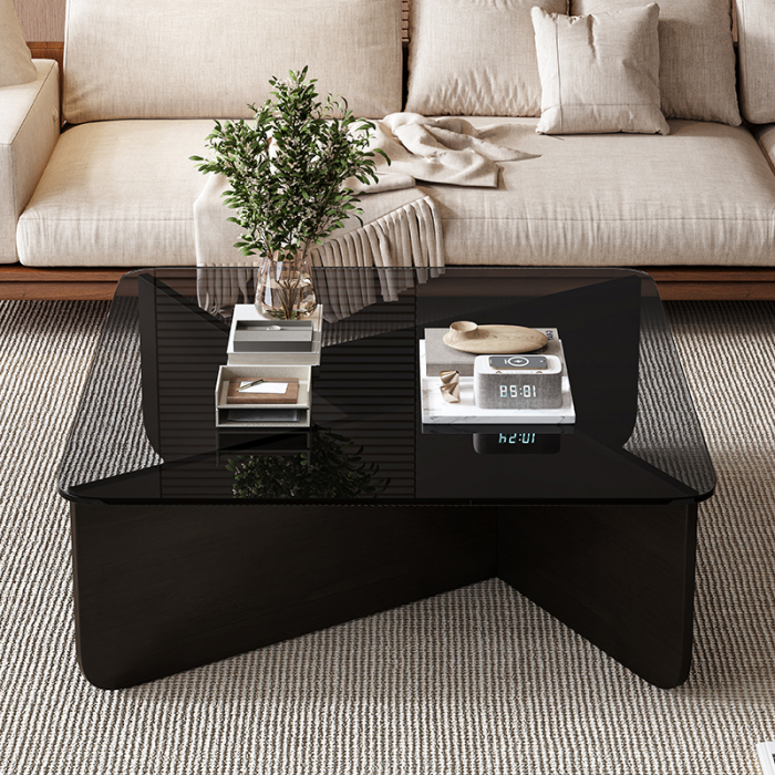 MASUTA CAFEA GLASS 7 STICLA NEAGRA, PICIOARE MDF [2]