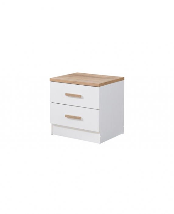 Noptiera Luna cu 2 sertare, culoare Alb+Sonoma, 50x40x50cm [3]
