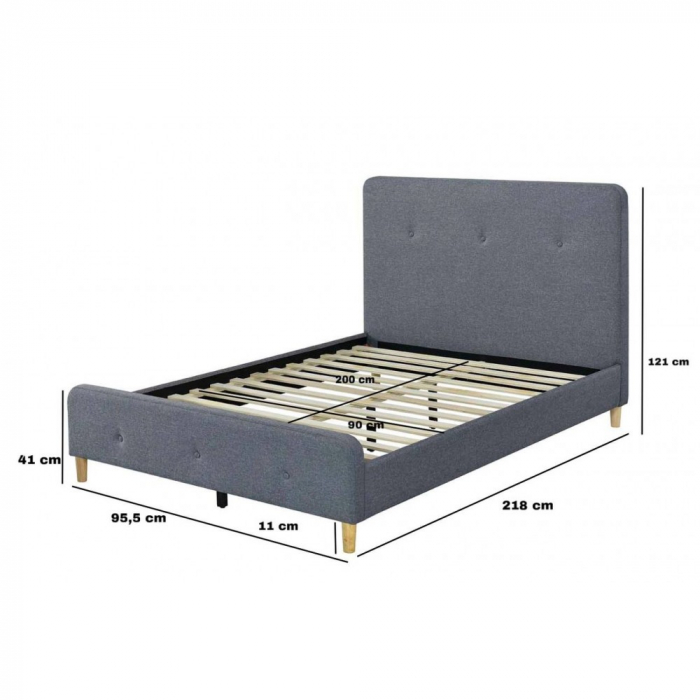Pat tapitat Colon 90x200cm, suport saltea inclus, culoare Gri [3]