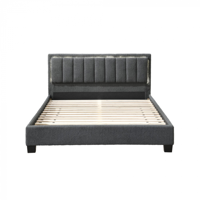 Pat tapitat Comfort 1 cu LED, 140x200, cadru din lemn cu somiera [3]