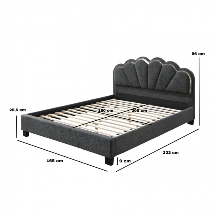 Pat tapitat Comfort 2 cu LED, 160x200, cadru din lemn cu somiera [6]