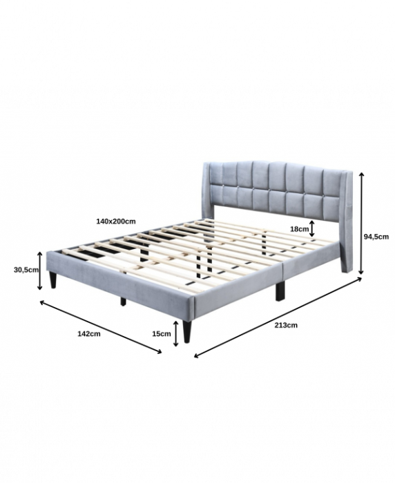 Pat tapitat Maya 2, 140x200, cadru din lemn cu somiera fixa, culoare Gri [5]