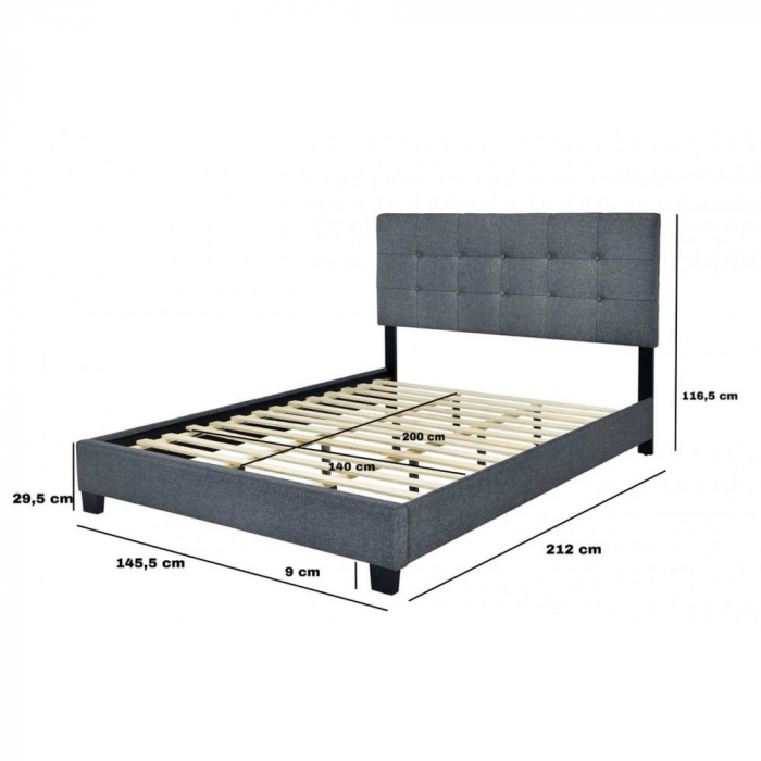 Pat tapitat Modern 140x200cm, suport saltea inclus, culoare Gri [7]
