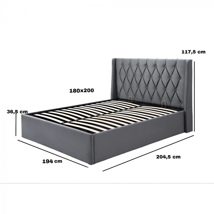 Pat tapitat Prestige 1 180x200 spatiu de depozitare culoare Gri [7]