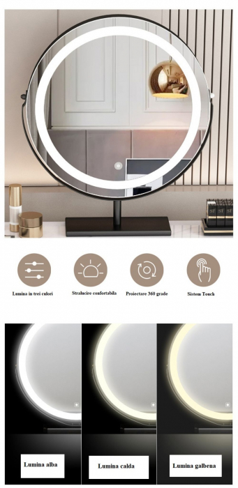 Set AMY 2, Masă de toaletă 100x40x78  pentru machiaj cu oglindă iluminată LED, Scaun 80x40x75 [2]