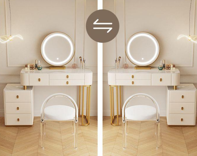 Set AMY 4, Masă de toaletă 100x40x78  pentru machiaj cu oglindă iluminată LED, Scaun INCLUS. [2]