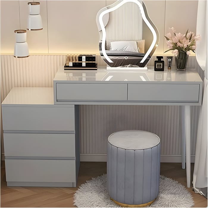 Set AMY 6,  Masă de toaletă 100x40x76  pentru machiaj cu oglindă iluminată LED, Scaun INCLUS. [1]