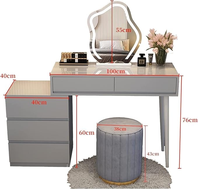 Set AMY 6,  Masă de toaletă 100x40x76  pentru machiaj cu oglindă iluminată LED, Scaun INCLUS. [3]