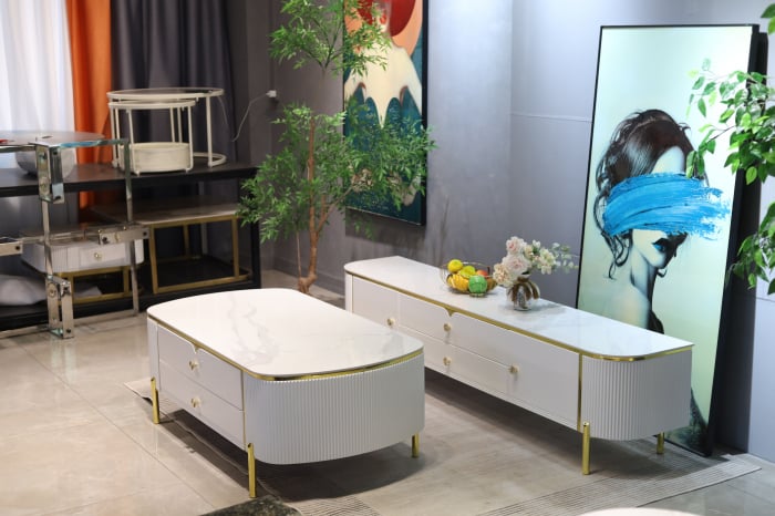 SET COMODA TV BENCH+MASA CAFEA MDF CULOARE ALB [3]