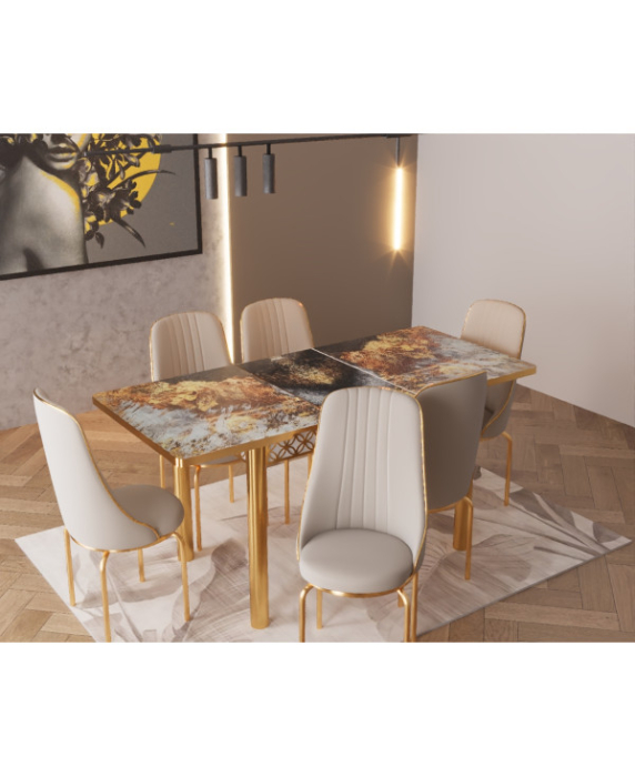 SET MASA 6 SCAUNE ALTIN 3, GRI, BEJ [2]