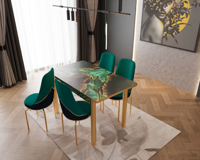 SET MASA EXTENSIBILA 4 SCAUNE LUX CULOARE VERDE [3]