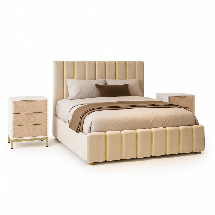 Set Pat Tapitat Lux 160x200cm + 2 noptiere Comfio MDF [2]