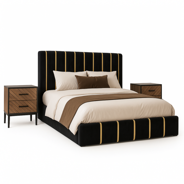 Set Pat Tapitat Lux 160x200cm + 2 noptiere Furnir MDF [2]