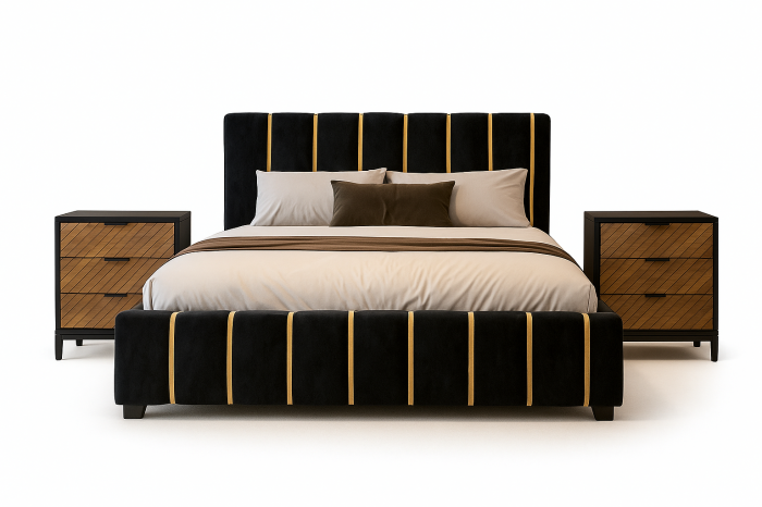 Set Pat Tapitat Lux 160x200cm + 2 noptiere Furnir MDF [1]