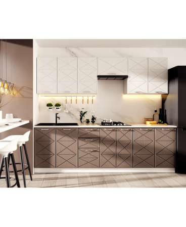 Mobilier bucatarie - BUCATARIE BOSTON 2.6M MDF ALB/CIOCOLATA