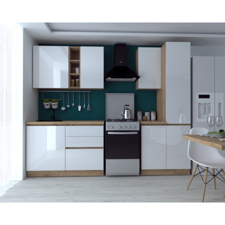 Mobilier bucatarie - Bucatarie Chelsea 2m, 200x60x215 cm, stejar k003/alb