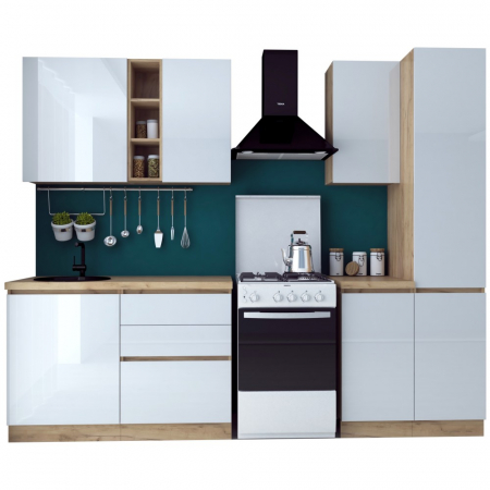 Bucatarie Chelsea 2m, 200x60x215 cm, stejar k003/alb [3]