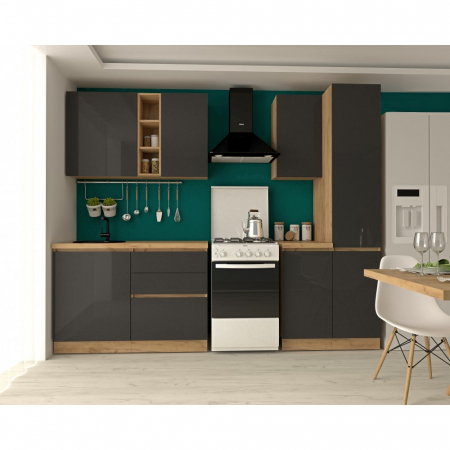 Mobilier bucatarie - Bucatarie Chelsea 2m, 200x60x215 cm, stejar k003/antracit