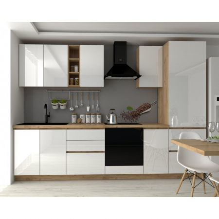 Mobilier bucatarie - Bucatarie Chelsea 3m, 300x60x215 cm, stejar k003/alb