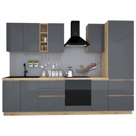 Bucatarie Chelsea 3m, 300x60x215 cm, stejar k003/antracit [2]