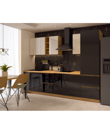 Mobilier bucatarie - Bucatarie Chelsea, Stejar K003 - Alb/Negru, 300x60x215cm