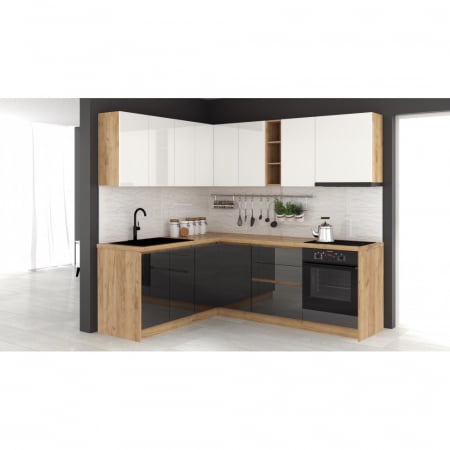 Mobilier bucatarie - Bucatarie colt Chelsea V1, Alb+Gri antracit