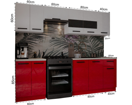 Bucatarie Daria, 240x60x200cm, Alb+Rosu [1]