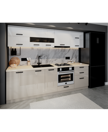 Bucatarie Daria MDF, 260x60x200cm, Alb+Cappuccino [2]
