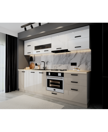 Bucatarie Daria MDF, 260x60x200cm, Alb+Cappuccino [3]
