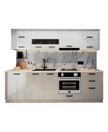 Bucatarie Daria MDF, 260x60x200cm, Alb+Cappuccino [4]