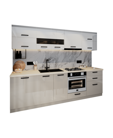 Bucatarie Daria MDF, 260x60x200cm, Alb+Cappuccino [5]
