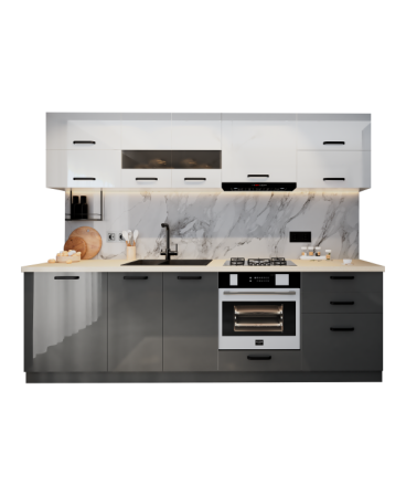 Bucatarie Daria MDF, 260x60x200cm, Alb+Gri antracit [4]