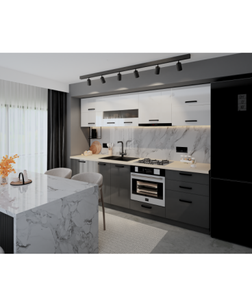 Bucatarie Daria MDF, 260x60x200cm, Alb+Gri antracit [1]