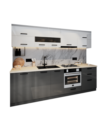 Bucatarie Daria MDF, 260x60x200cm, Alb+Gri antracit [5]