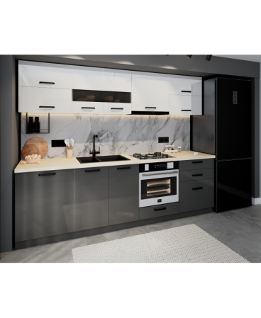 Bucatarie Daria MDF, 260x60x200cm, Alb+Gri antracit [3]