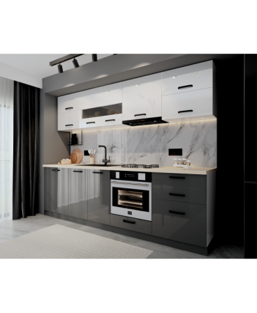 Bucatarie Daria MDF, 260x60x200cm, Alb+Gri antracit [2]