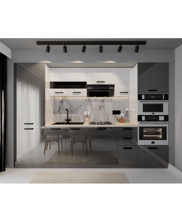 Mobilier bucatarie - Bucatarie Daria, MDF Alb+Antracit, 303x60x200cm