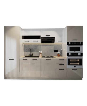 Bucatarie Daria, MDF Alb+Cappuccino, 303x60x200cm [4]