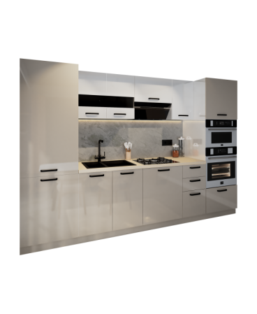 Bucatarie Daria, MDF Alb+Cappuccino, 303x60x200cm [3]
