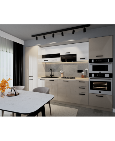Bucatarie Daria, MDF Alb+Cappuccino, 303x60x200cm [1]