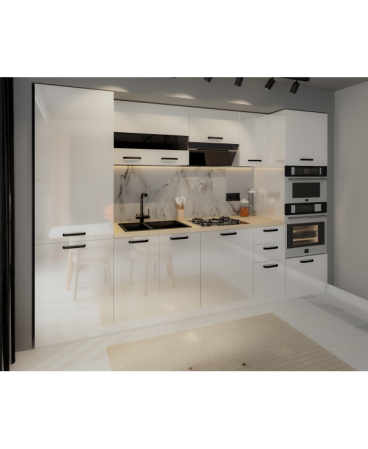 Mobilier bucatarie - Bucatarie Daria, MDF Alb Lucios, 300x60x200cm